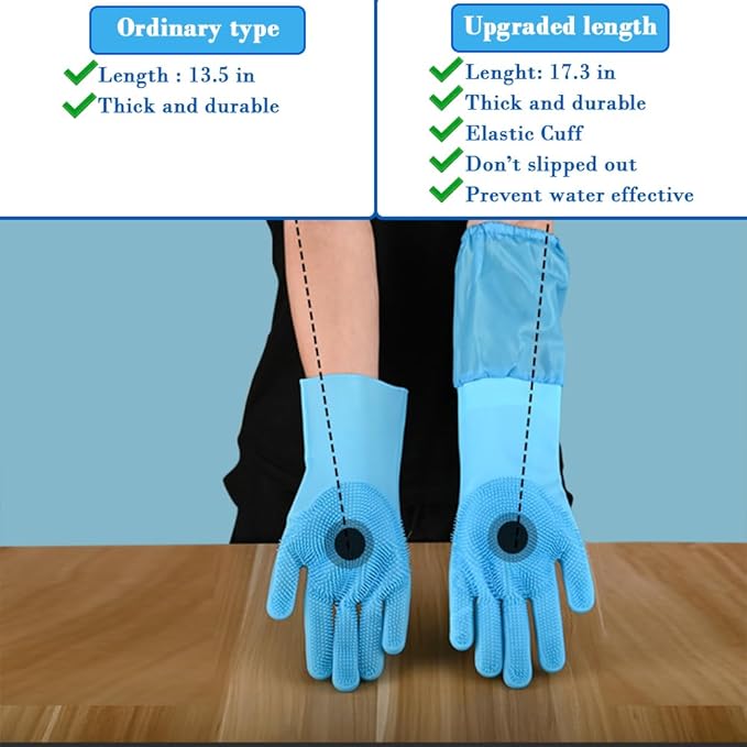1TO3GO Pet Grooming Gloves Pet Hair Remover Cat, Dog Washing Gloves Silicone Heat Resistant Cleaning Gloves with High-Density Teeth Grooming Gloves for Dogs, Cats, Horses, Rabbits (1 Pair - Blue)