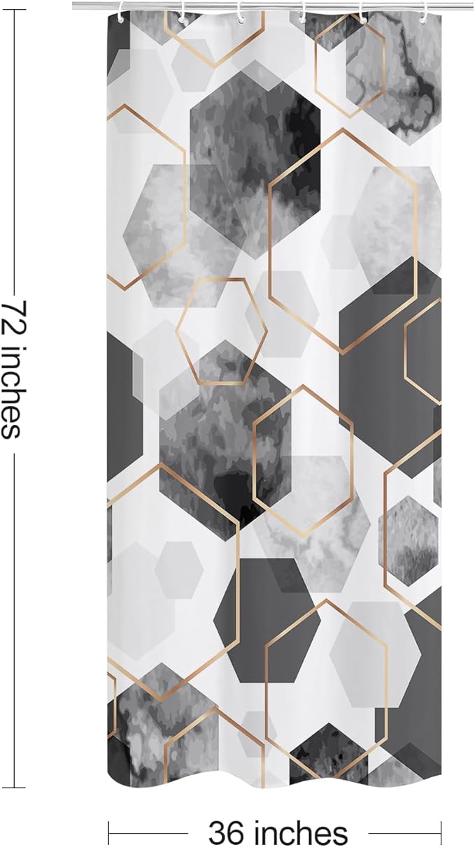 Litabel Modern Small Stall Shower Curtain for Bathroom, Grey Geometric Art Decor Waterproof Bath Curtain, Abstract Fabric Shower Curtain Sets for Home Decor, 36x72 Inch