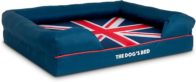 The Dog's Bed Replacement Outer Cover ONLY (NO Bed, NO Waterproof Inner) for The Dog's Bed, Washable Oxford Fabric, Large (Blue with Red Piping UK Flag Embroidery & Centre Flag) Veterinary Approved