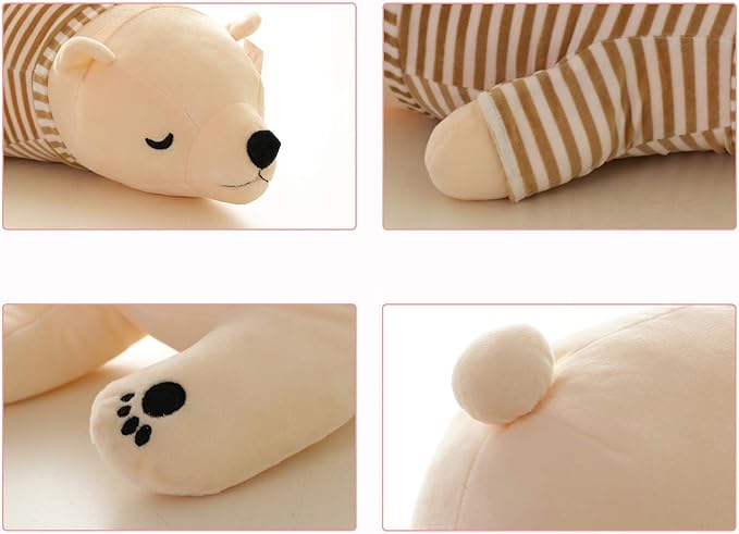 MMTTAO Stuffed Polar Bear Animal Plush Toy 14 Inch Small White Sleeping Bear Animal Stuff Soft Plushies Cute Dolls Collection Huggable Pillow Cushion Birthday Gift for Kids Child Boys Girls, 14Inches