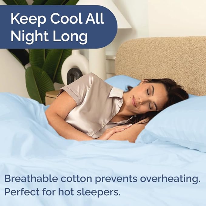400 Thread Count Cotton Sheet Set - Cal King Size 100% Cotton Sheets - Easily Fits 8" to 16" Mattress - Silky-Soft, Wrinkle Free & Comfortable - Deep Pockets & Hotel Quality Bedding Set - Light Blue