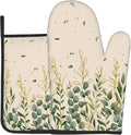 Sage Green Eucalyptus Oven Mitts and Pot Holders Sets Watercolor Green Yellow Leaf Branches Washable Heat Resistant Kitchen Glove Potholder Farmhouse Decor Hot Pads for Home Baking Cooking Grilling