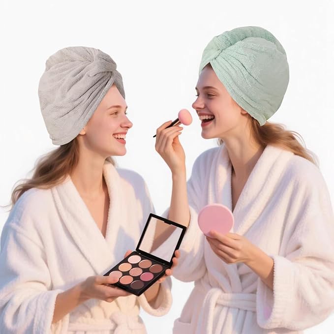 AGKXHDEC 2 Packs Single Layer Microfiber Hair Turbans - Drying Wrap for Women (Gray,Light Green)