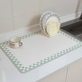 2PCS Non-slip Dish Drying Mats Black Sage Beige Checkered Coffee Bar Mat for Countertops 24''x16'',Sage White