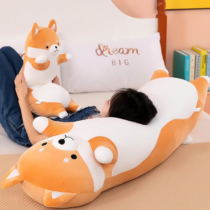 MIAOHAHA Long Plush Shiba Inu Dog Soft Stuffed Animal Akita Corgi Toy Plush Toy Pillow Hugging Pillow for Kids and Girls(Shiba,130cm/51.2in)