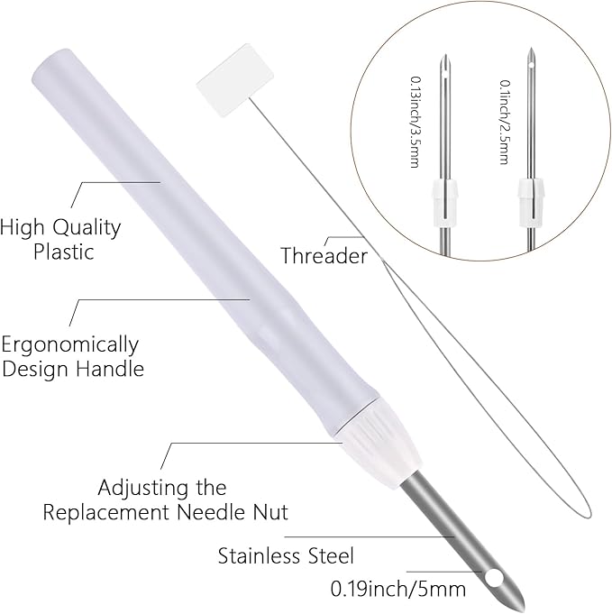 Pllieay 23 Pieces Punch Needle Kit, 2 Type Punch Needle Tool for Adults Beginner, Rug Tufting Kit, Adjustable Needle Punch Tool, Wooden & Plastic Handle Embroidery Pen for Embroidery Floss Cross Stit