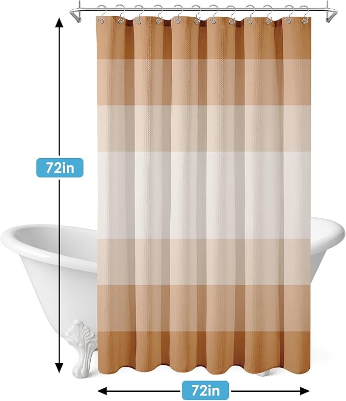 Nesphy Shower Curtain and Liner, Ombre Beige Striped 3 in 1 Shower Curtain and PEVA Liner Set with 12 Rust-Resistant Metal Hooks, Waterproof Fabric Shower Curtains for Bathroom, 72 W x 72 H