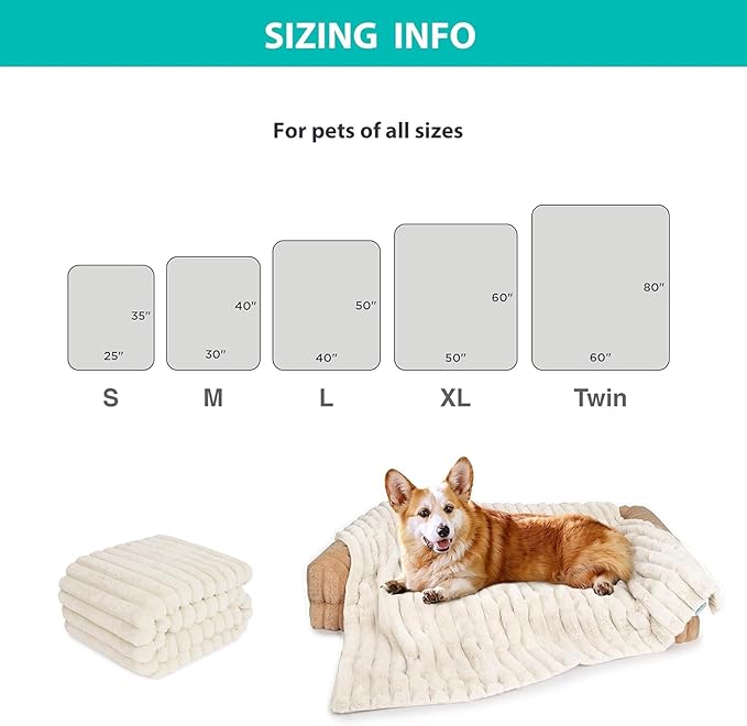 ZAKAPAWS Waterproof Dog Blanket for Bed, Luxury Plush Washable Large Dogs Blankets for Furniture Protection, Super Soft Calming Pet Blanket for Indoors (Cream, 60"x80")