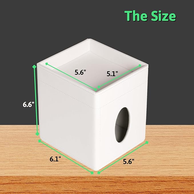 Lorteme Tissue Box Cover, PU Leather Square Tissue Box Holder with Upper Storage Tray for Bathroom/Countertop/Nightstand/Office Table - White