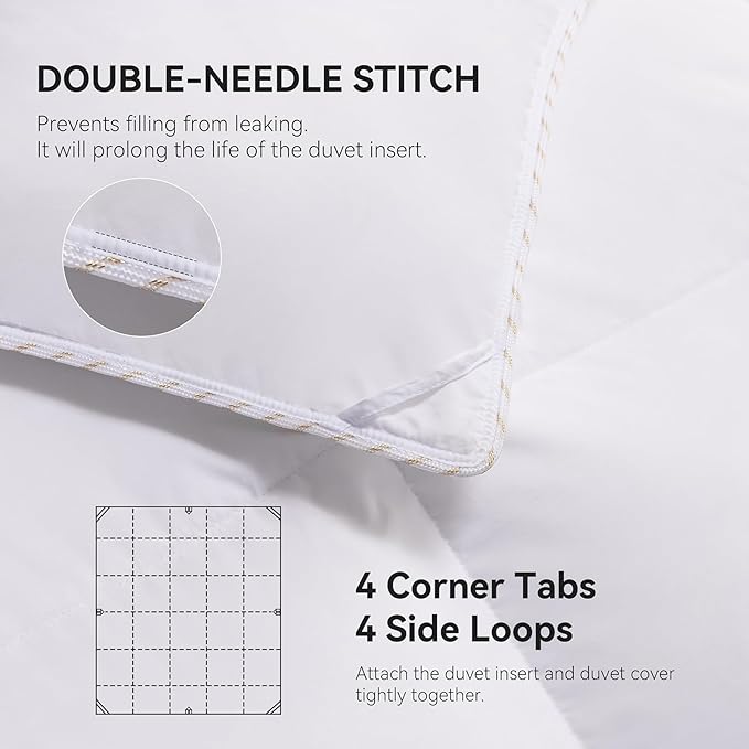 Goose Feather Down Fiber Comforter Queen Size, Ultra Soft Medium Warm Duvet Insert, All Season Luxury Hotel Bedding Comforters with Corner Tabs(White,90x90)