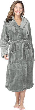RONGTAI Womens Robes Plush Fleece Hooded Bathrobe Thick Nightgown with Pockets Fluffy Sleepwear