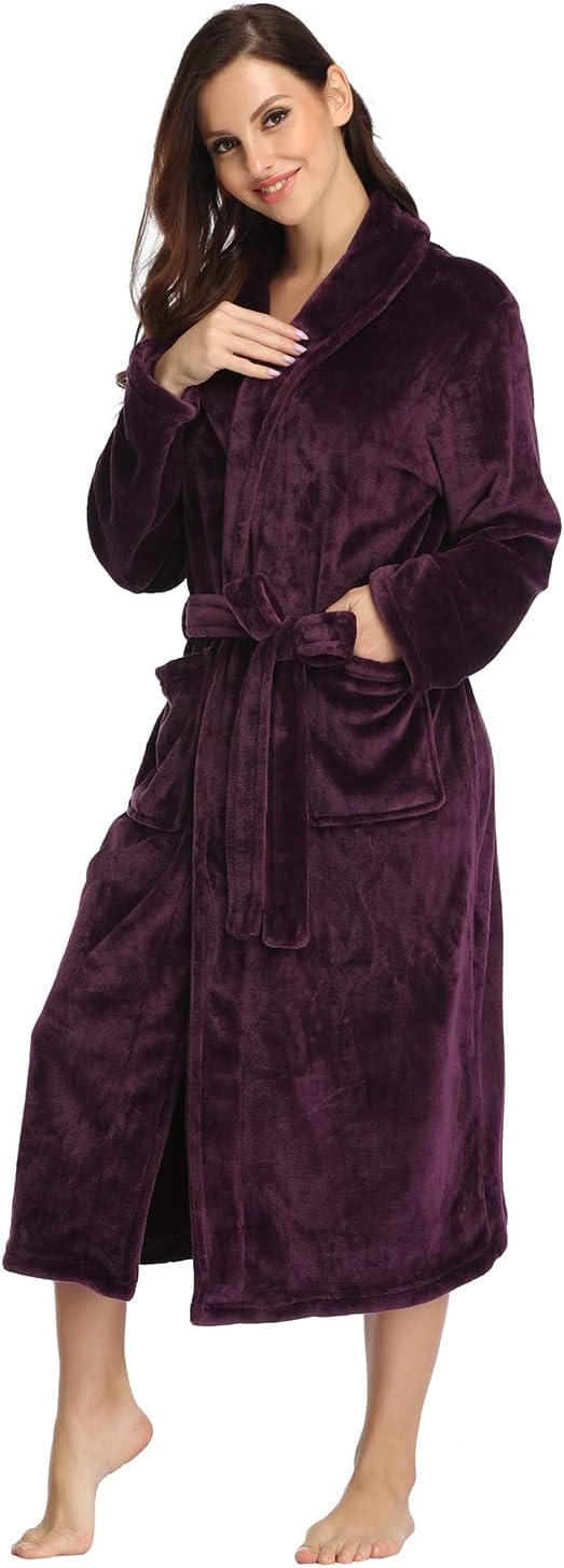 RONGTAI Womens Bathrobe Ladies Fleece Plush Warm Long Robes Fleece Nightgown Sleepwear