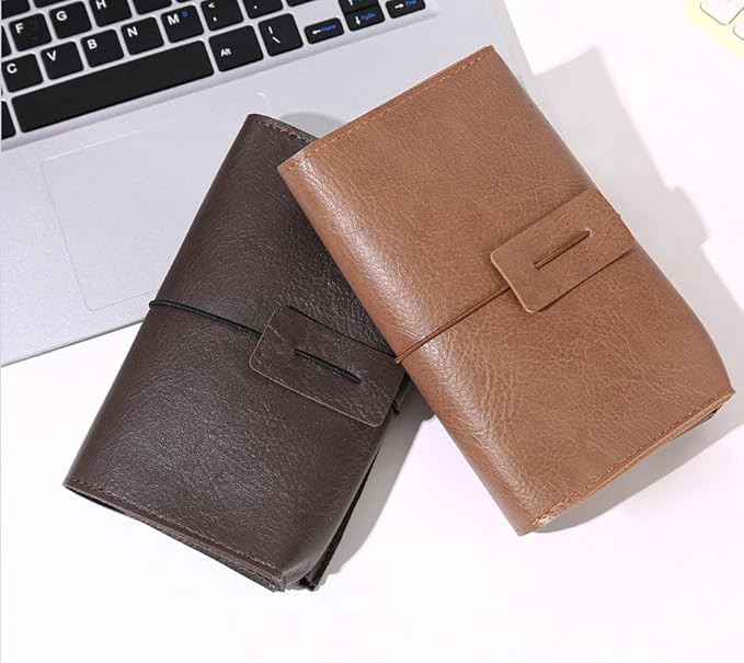 DUWUZEST Vintage leather Electronic organizer travel case,cord organizer travel, Leather charger shortage for essentials mouse, adapter, cables (brown with elastic band)