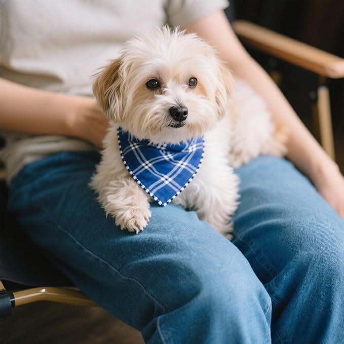 Pemilosci Double Layers Two Tones Dog Cotton Square Bandana Bibs Scarf Kerchief for Small Medium Dogs Boy or Girl - DCB15 B&W