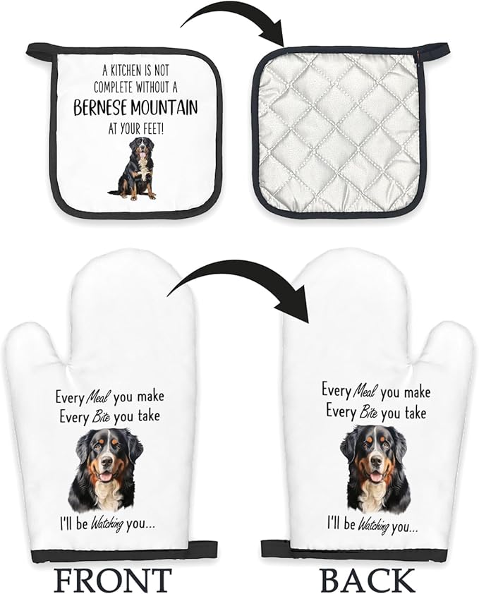 Bernese Mountain Dog Gifts Oven Mitts and Pot Holders Sets, Bernese Mountain Dog Decor Kitchen Accessories Sets, Complete Without Dogs Heat Resistant Oven Glove Potholders for Kitchen Baking