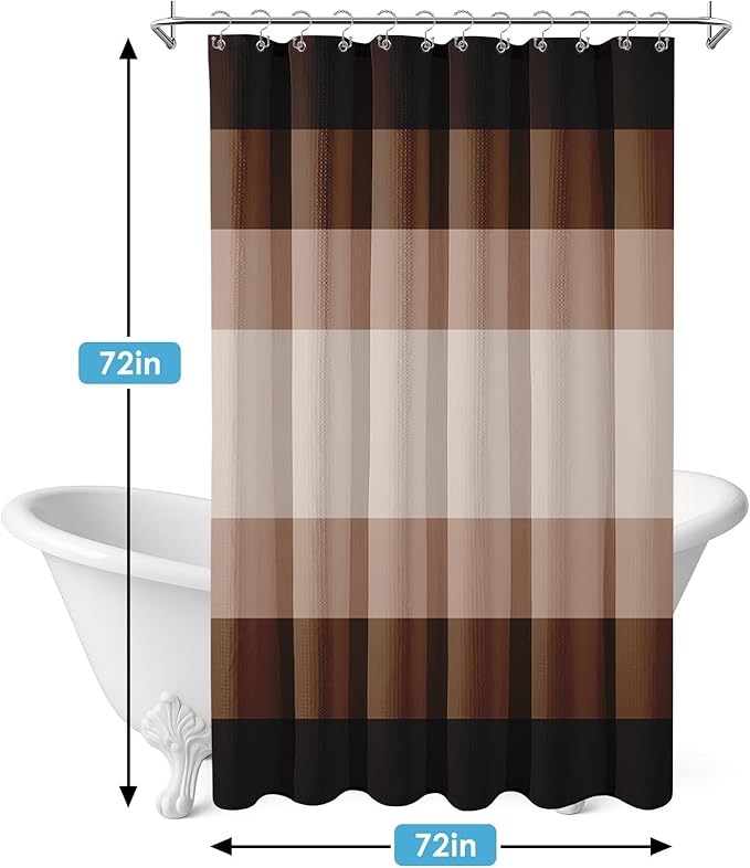 Nesphy Shower Curtain and Liner, Brown Striped 3 in 1 Shower Curtain and PEVA Liner Set with 12 Rust-Resistant Metal Hooks, Waterproof Fabric Shower Curtains for Bathroom, 72 W x 72 H