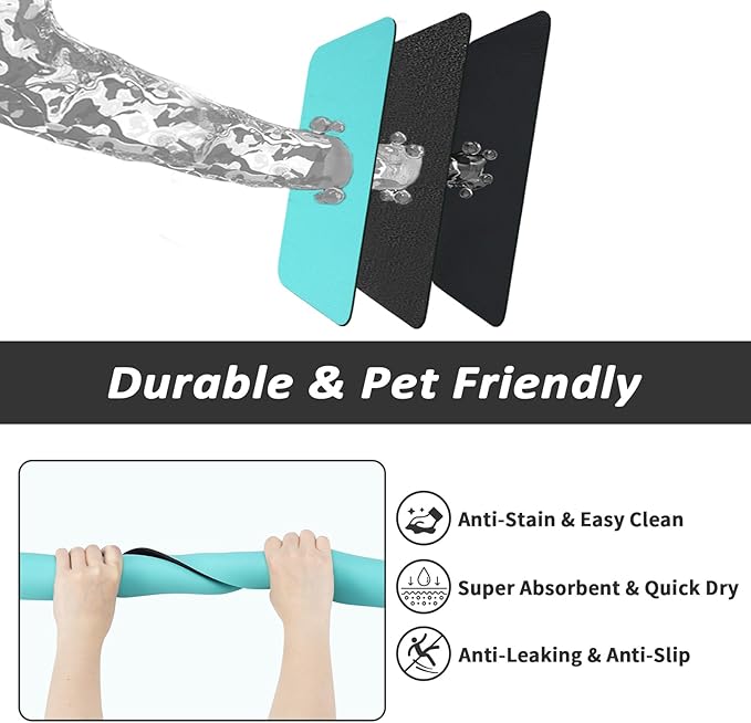 HotLive Dog Food Mat - Absorbent Cat Mat for Food and Water, No Stains Pet Feeding Bowl Mat, Easy to Clean Pet Placemats, Quick Dry Dog Water Dispenser Mat for Messy Drinkers | Teal 16"x 24"
