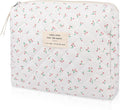 Gosect Floral Makeup Bag, Small Cosmetic Bag for Women Girls, Cute Cotton Makeup Bag, Quilted Makeup Bags, Flower Travel Toiletry Organizer Bag(White Cherry)