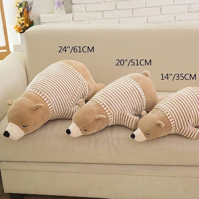 MMTTAO Stuffed Polar Bear Animal Plush Toy 24 Inch Large Brown Sleeping Bear Animal Stuff Soft Plushies Cute Dolls Collection Huggable Pillow Cushion Birthday Gift for Kids Child Boys Girls, 24Inches