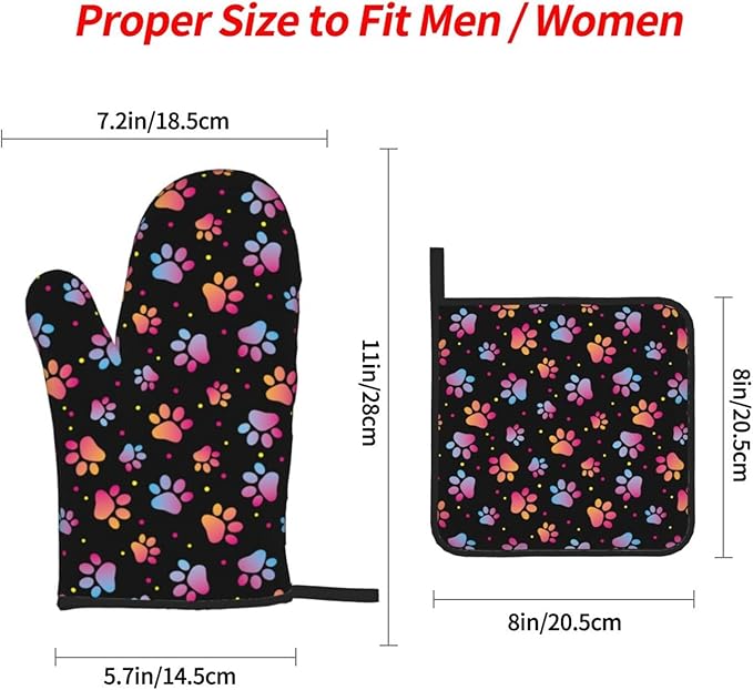 Dog Animal Paws Print Oven Mitts and Pot Holders 4 Pcs Set Oven Gloves and Potholders for Cooking Microwave BBQ Baking Grilling