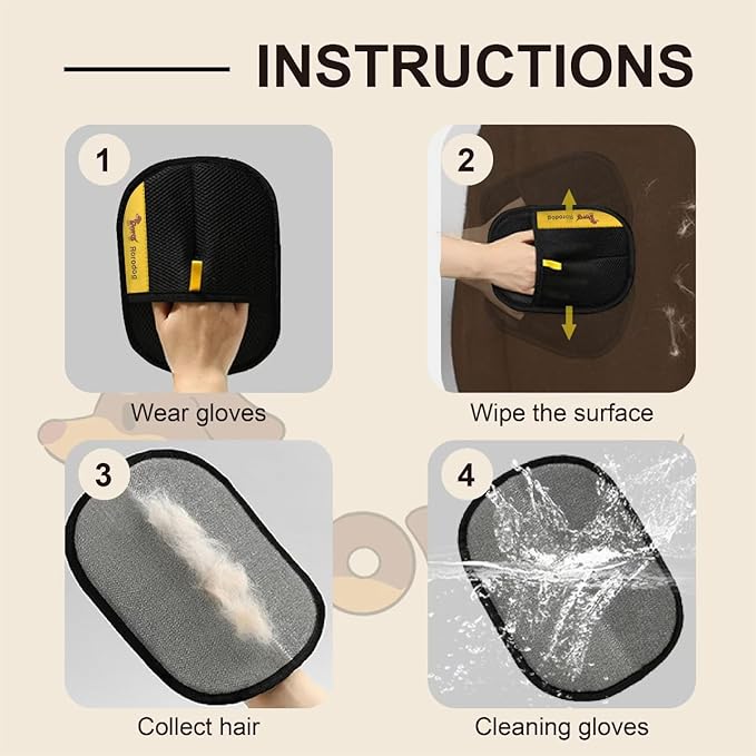 Rorodog 2-PCS Pet Hair Remover Gloves with A Hair/Lint Removal Tool, Reusable Magic Brush Pet Hair Removal Glove for Dogs & Cats, Remove Dog/Cat Hair from Couch, Carpet, Car Seat.