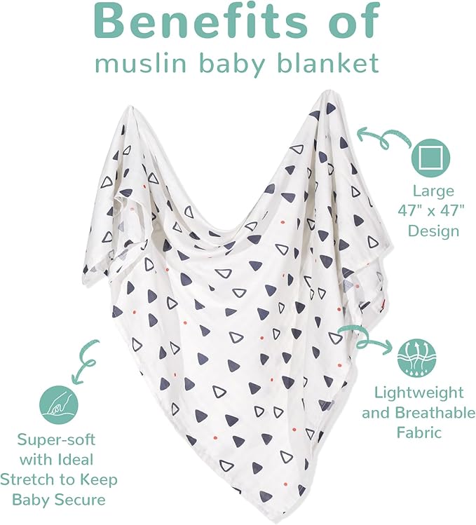 HECCEI Muslin Swaddle Blankets - Baby Muslin Blanket Large Swaddles 47 x 47 inches Breathable & Soft Baby Receiving Blanket Gender Neutral for Newborn Boys Girls, Tiny Sails