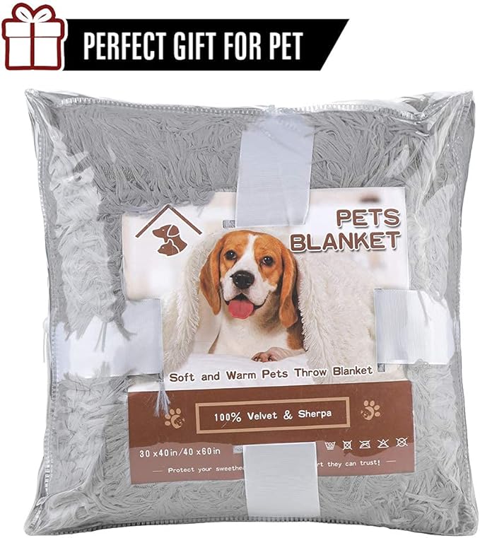 LOCHAS Luxury Fluffy Dog Blanket, Extra Soft and Warm Sherpa Fleece Pet Blankets for Dogs Cats, Plush Furry Faux Fur Puppy Throw Cover, 40''x60'' Grey