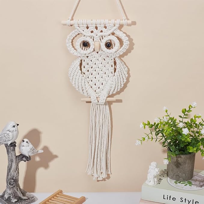 FREEBLOSS Macrame Owl Kit for Beginners Macrame Owl Wall Hanging Tapestry Kit Creative DIY Macrame Owl Boho Macrame Wall Hanging DIY Macrame Kit with Video Tutorial