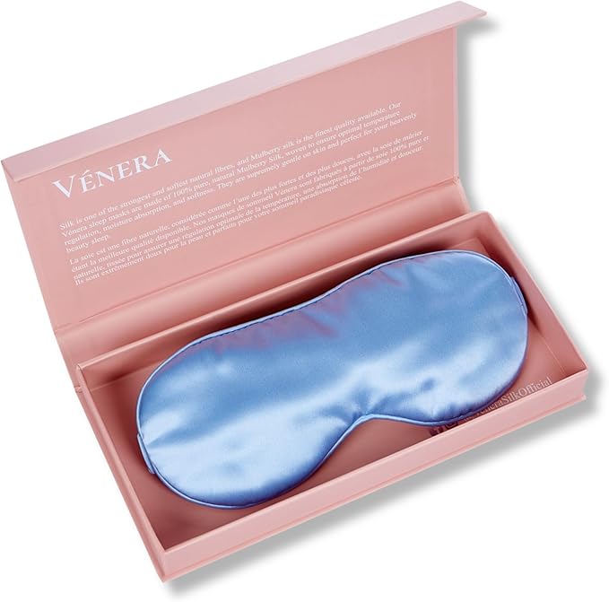 Vénera Silk Sleep Mask - 100% Pure 22 Momme Mulberry Silk Eye Sleeping Mask for Women and Men - Blackout Eye Mask for Sleeping (Blue)