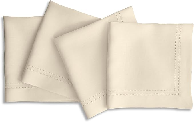 Solino Home Ivory Linen Napkins Set of 4-100% Pure Linen Double Hemstitch Dinner Napkins 20 x 20 Inch for Spring, Easter - Handcrafted and Machine Washable