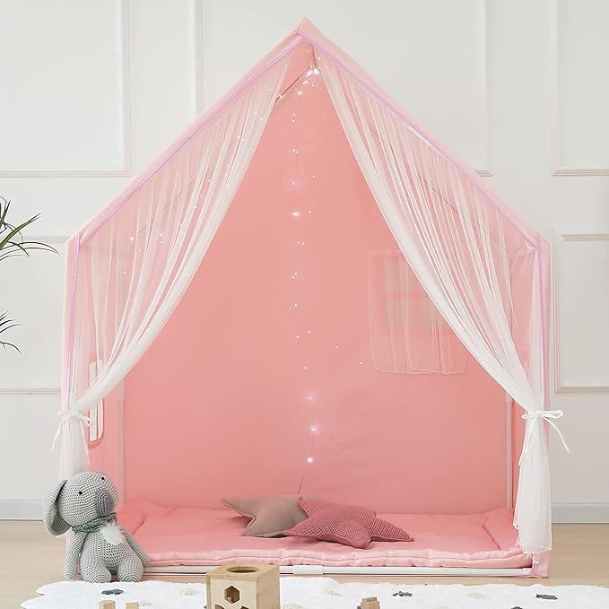 Kids Play Tent Indoor, Pink Playhouse Tent for Girls, Large Play Tents for Toddlers, Indoor Playhouse Princess Castle Play Cottage for Kids Toy Birthday House Gift