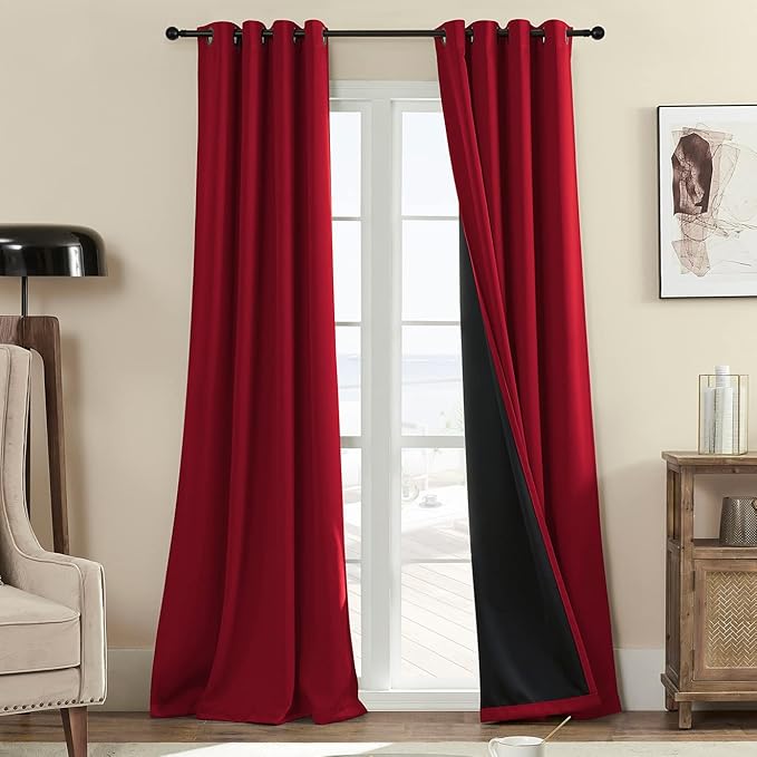 Rutterllow Full Blackout 340 GSM Curtains, 84 Inches Long Complete Blackout Drapes for Bedroom, Bright Red Thermal Insulated Living Room Window Treatment Drapes (Set of 2 Panels, Red, 52 x 84 inch)