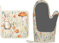 Oven Mitts and Potholders Funny Rabbit Sunflowers Silicone Glove Heat Resistant, Kitchen Gloves for Cooking, 2-Piece Set