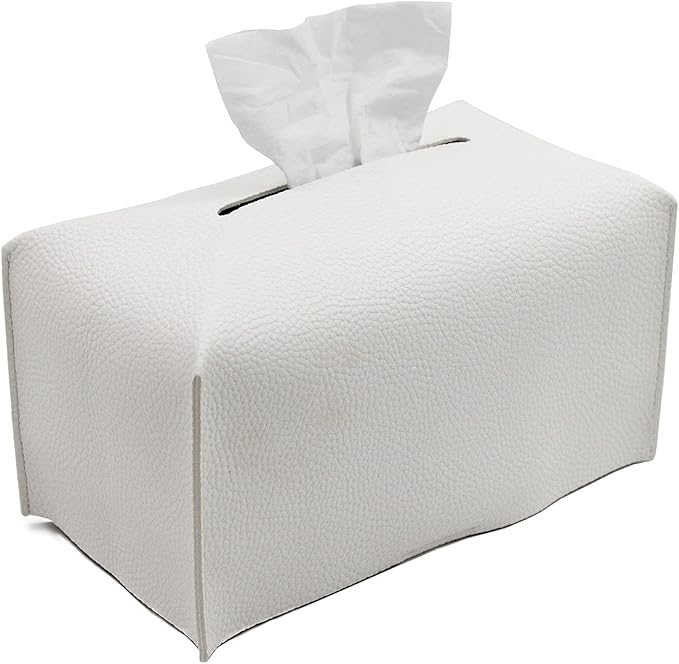 Livelab Tissue Box Cover, Modern Decorative PU Leather Rectangular Tissue Box Case Organizer Holder for Vanity Countertop, Night Stands, Livingroom, Office Desk & Car 9.5X5X5'' | Off White