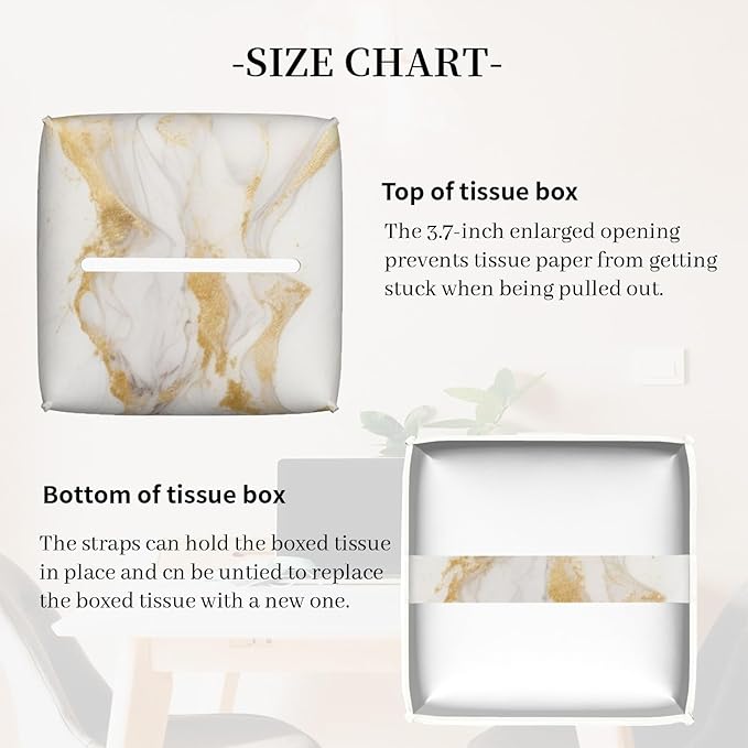 Tissue Box Cover,Grey Golden Marble Pu Leather Square Tissue Box Cover Case Organizer Cube Holder for Bathroom Vanity Countertop Night Stands Office Desk & Car 5.2X5.2X5.2''