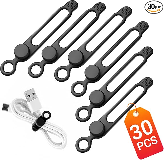 30 Pcs Silicone Cable Ties, Reusable Data Cable Organizer Wire Organizers for Office, Multipurpose Elastic Cord Wraps Cable Management for Charging Cord,Appliances,Home,Office,Kitchen,School,Travel