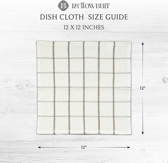Mellow Buff 100% Cotton Terry Dish Cloth & Dish Towel, 6 Pack, Super Soft and Absorbent Kitchen Towels, Perfect for Kitchen Cleaning and Dish Washing (Grey (Solid and Checks) 8 Pack)