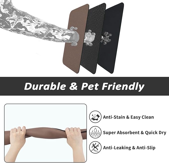 HotLive Dog Food Mat - Absorbent Cat Mat for Food and Water, No Stains Pet Feeding Bowl Mat, Easy to Clean Pet Placemats, Quick Dry Dog Water Dispenser Mat for Messy Drinkers | Brown 18"x34"