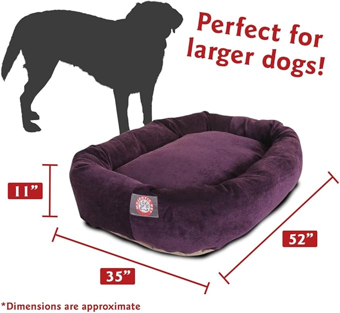 Majestic Pet Villa 52 Inch Shredded Memory Foam Dog Bed for X-Large Sized Dog 52x35x11 Inch–Orthopedic Pet Bed with Removable Washable Cover-Washable X-Large Puppy Mat with Head Support-Aubergine