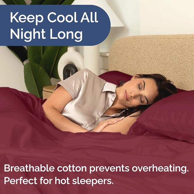 400 Thread Count Cotton Sheet Set - Full Size 100% Cotton Sheets - Easily Fits 8" to 16" Mattress - Silky-Soft, Wrinkle Free, Breathable & Comfy - Deep Pockets & Hotel Quality Bedding Set - Burgundy