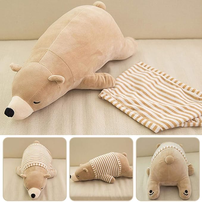 MMTTAO Stuffed Polar Bear Animal Plush Toy 24 Inch Large Brown Sleeping Bear Animal Stuff Soft Plushies Cute Dolls Collection Huggable Pillow Cushion Birthday Gift for Kids Child Boys Girls, 24Inches