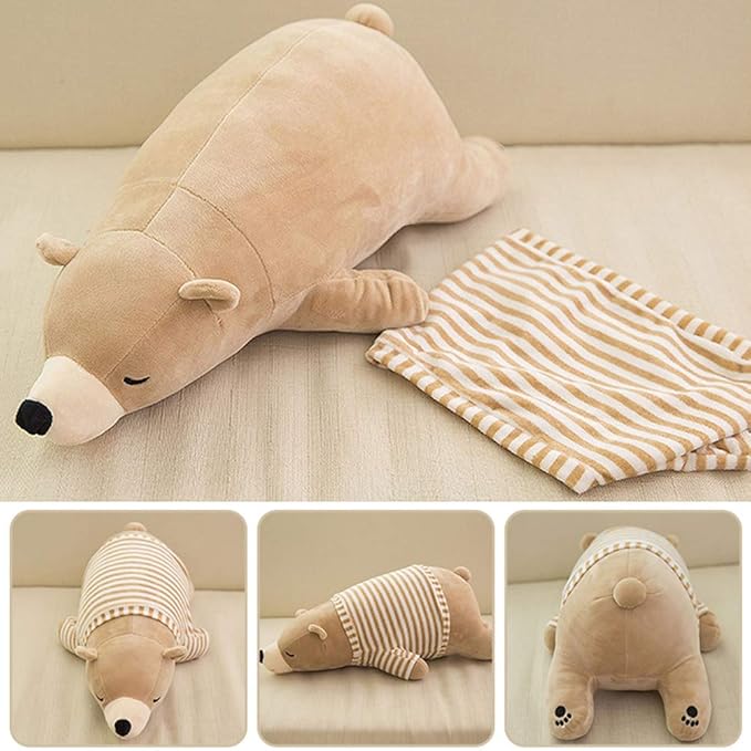 MMTTAO Stuffed Polar Bear Animal Plush Toy 20 Inch Large Brown Sleeping Bear Animal Stuff Soft Plushies Cute Dolls Collection Huggable Pillow Cushion Birthday Gift for Kids Child Boys Girls, 20Inches