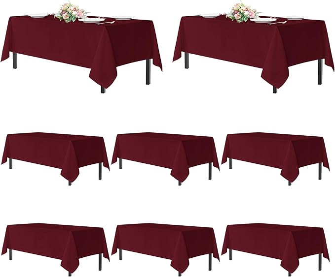 sancua Tablecloths for 8 Foot Rectangle Tables, 8 Pack - Washable Polyester Fabric Table Cloth for Chirstmas Party, Birthday, Banquet Reception, 60x120 Inch Burgundy