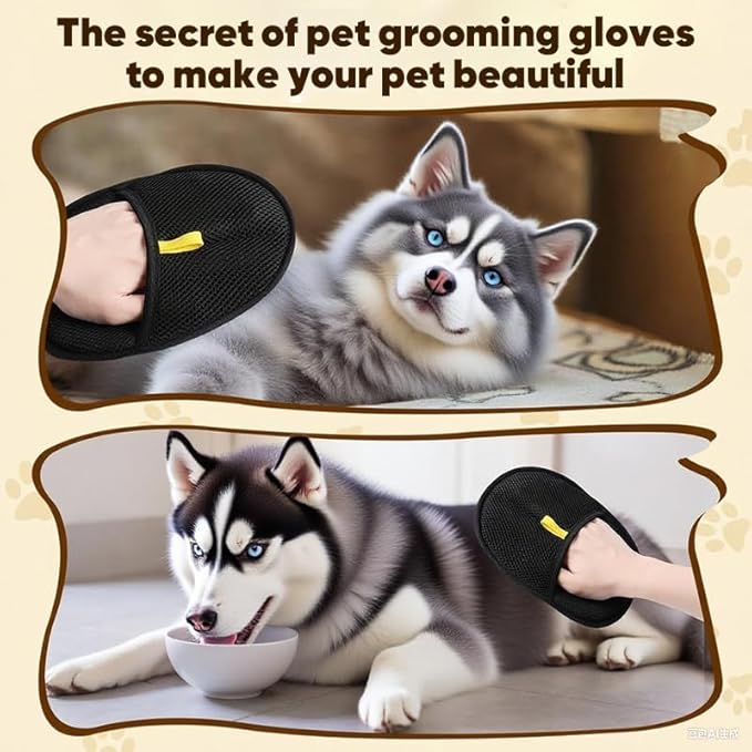 RAINPOT 2025 Upgraded Pet Hair Removal Glove |Double-Sided – Reusable Grooming & Bathing Glove for Dogs and Cats |Soft Silcone Touch |Easy Deshedding and Cleaning Mitt (Black, 1 PC)