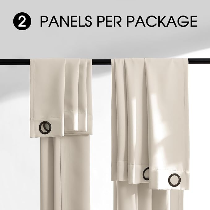 Rutterllow 100% Blackout Curtains, 92 Inches Long Full Blackout Drapes for Bedroom/Kids Room, Thermal Insulated Living Room Window Treatment Drapes (Set of 2 Panels, Brige, 52 x 92 inch)