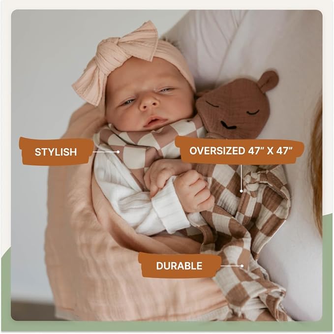 Parker Baby Muslin Blanket | 100% Soft Cotton Toddler Quilt & Baby Muslin Swaddle | Gender Neutral Design 47" x 47" Blanket