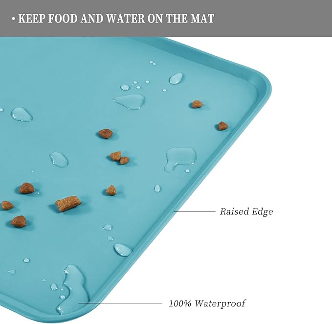 Reopet Waterproof Pet Feeding Mat with High Raised Edges, Heavier and Thicker Placemats for Cat Dog Water Bowl with BPA Free, Dogs Cats Food Mats for Messy Drinkers to Prevent Spill and Protect Floors