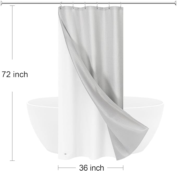 Craidlela 3 in 1 Stall Half Size Light Grey Shower Curtain Set-36 W x 72 H, Modern Waffle Waterproof Fabric and PEVA Liner Set with Stainless Steel Hooks