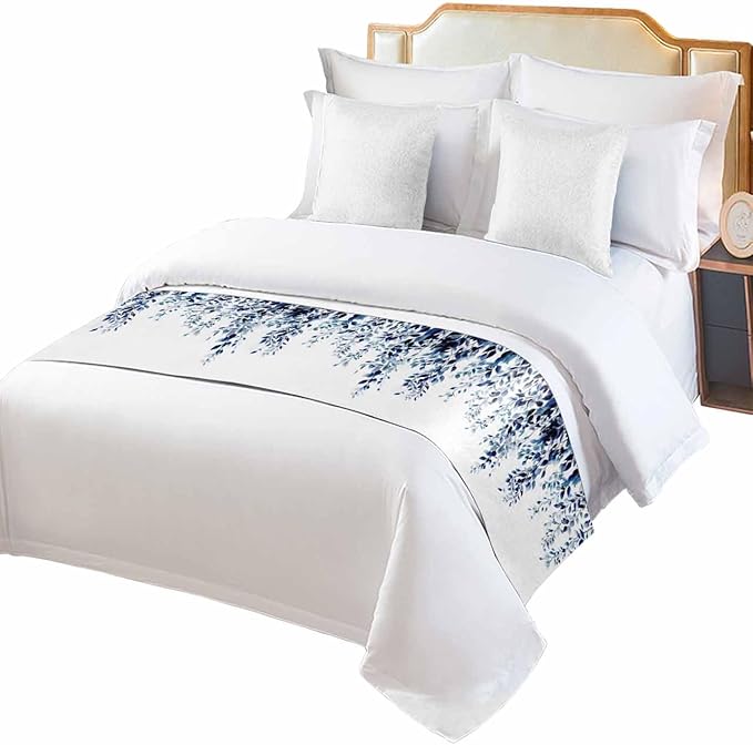 DecorLovee Blue Eucalyptus Bed Runners for Cal King Size Bed, Weeping Botanical Decorative Bed Throws for Foot of Bed, Leaf Watercolor Bed Runner Sofa Throw Bedding Scarf Slipcover for Bedroom