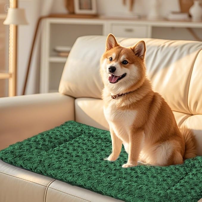 Dog Crate Bed Pad – Reversible Fleece Mat for Small, Medium, Large Dogs – Soft & Washable Anti-Slip Dog Bed Mat for Cages and Kennels – Comfortable, Durable Sleeping Pad for Dogs, Green, S